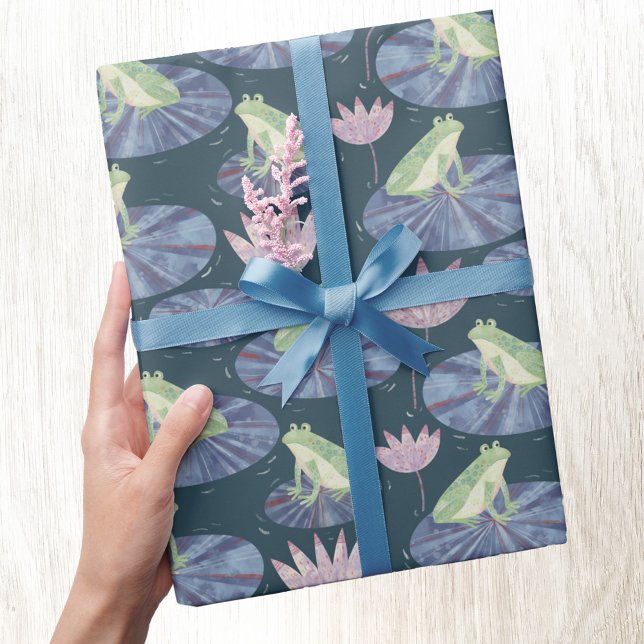 Papier Cadeau Grenouille dans un étang Lily (Fun frog wrapping paper roll)