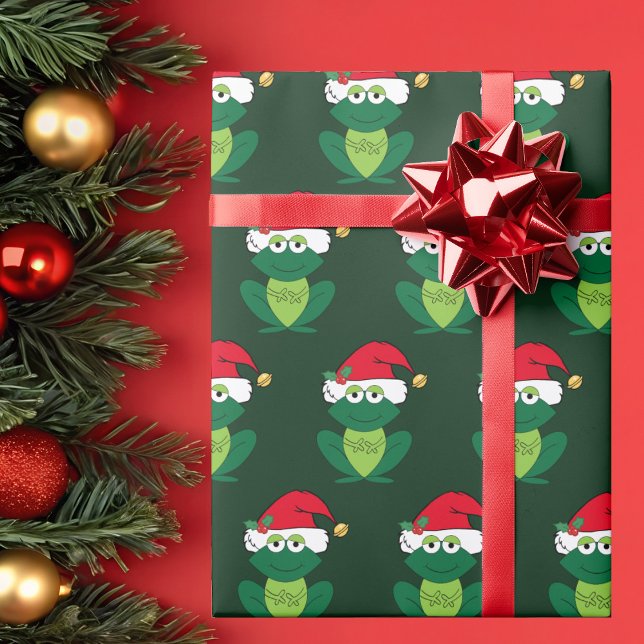 Papier Cadeau Grenouille de Noël Vert adorable (Créateur téléchargé)