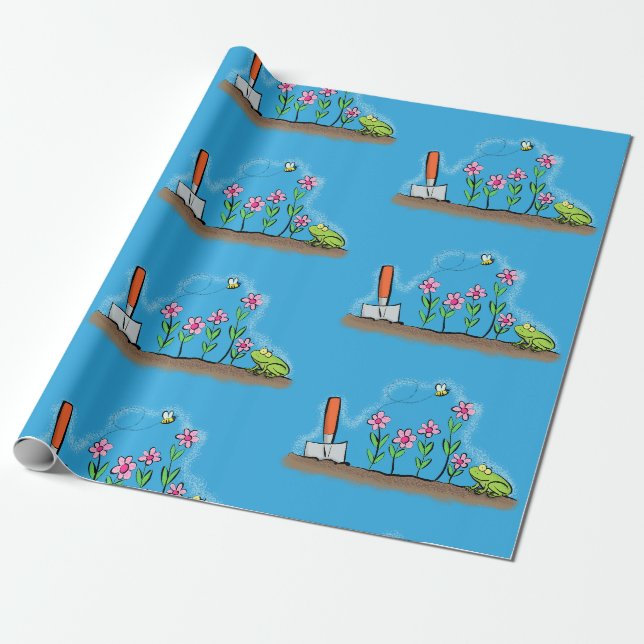 Papier Cadeau Grenouille mignonne et abeille dans le jardin dess (Déroulé)