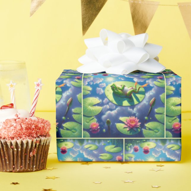 Papier Cadeau Grenouille se relaxer sur un tapis de Lily (Fête d'anniversaire)