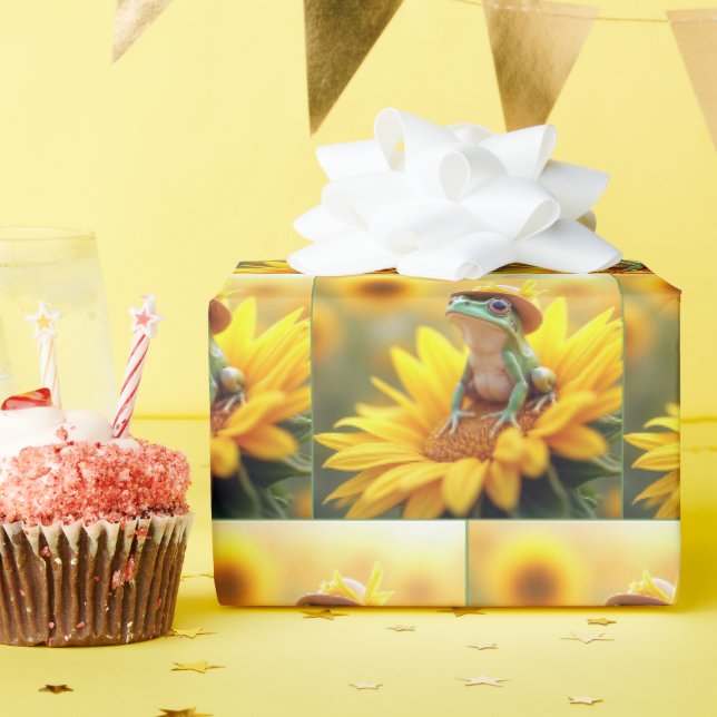 Papier Cadeau Grenouille sur un tournesol (Fête d'anniversaire)