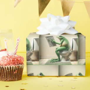 Papier Cadeau Grenouille Verte Assis Sur Toilette