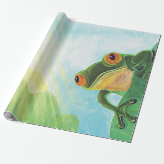 Papier Cadeau Grenouille verte attrapant les rayons du soleil (Déroulé)