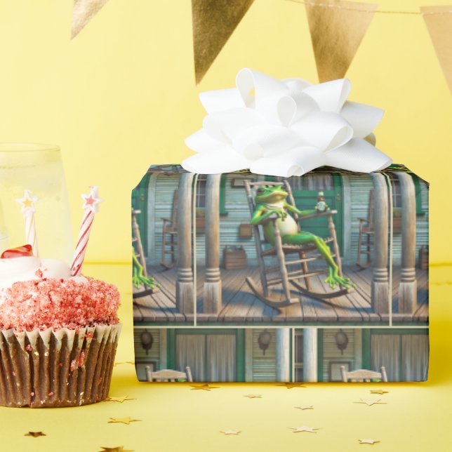 Papier Cadeau Grenouille verte avec bouteille de bière (Fête d'anniversaire)