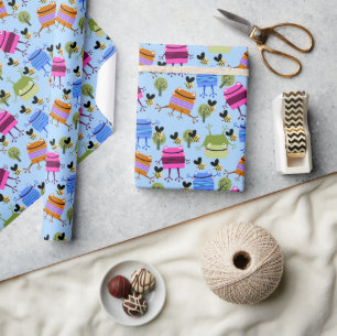 Papier Cadeau Grenouilles colorées et bourdons