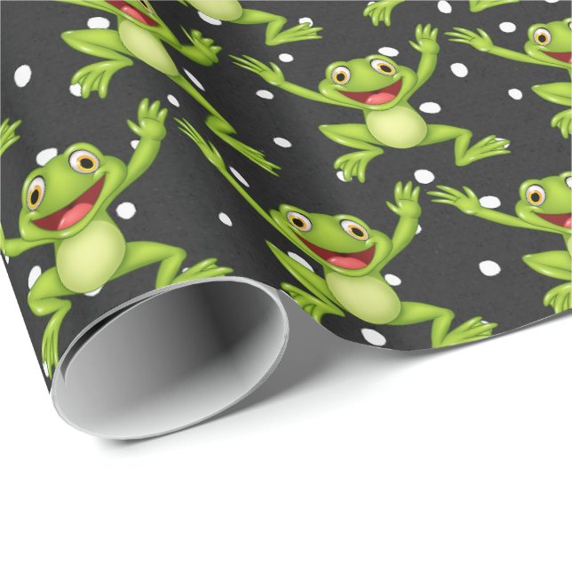 Papier Cadeau Grenouilles Saut Sur Pois (Coin rond)