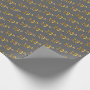 Papier Cadeau Grey, Faux Gold 10th (Dixième) Event Wrapping Pape