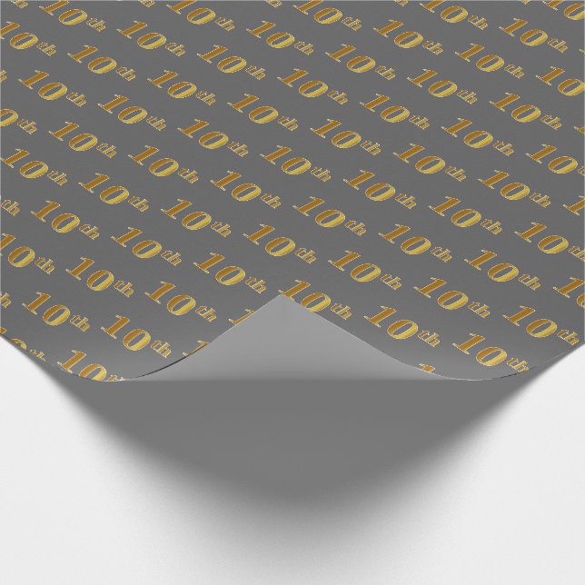 Papier Cadeau Grey, Faux Gold 10th (Dixième) Event Wrapping Pape (Coin)