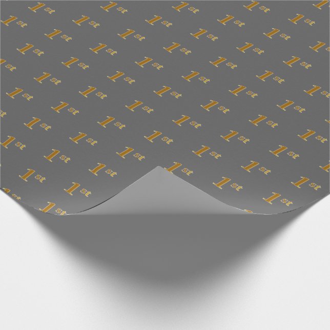 Papier Cadeau Grey, Faux Gold 1er (Premier) Enveloppement d'évén (Coin)