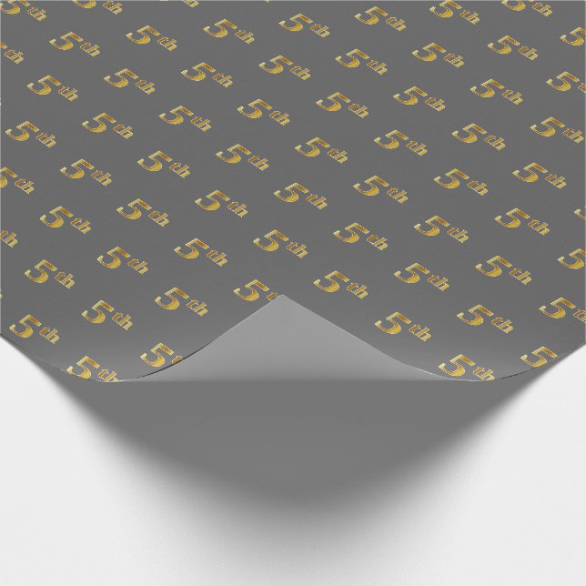 Papier Cadeau Grey, Faux Gold 5th (Fifth) Event Wrapper Paper (Coin)