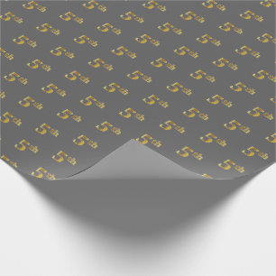 Papier Cadeau Grey, Faux Gold 5th (Fifth) Event Wrapper Paper