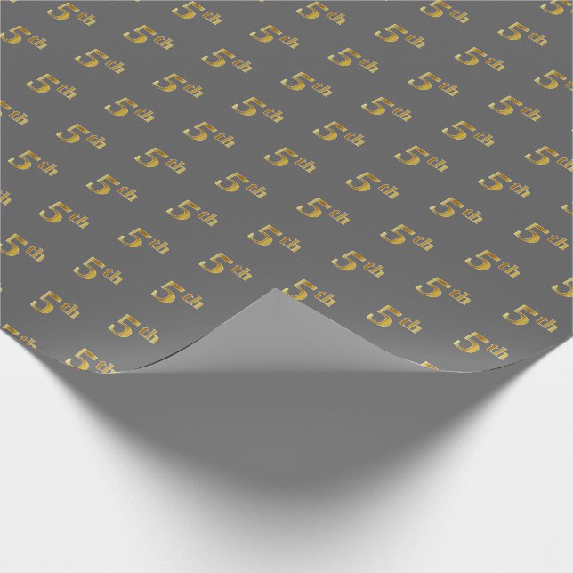 Papier Cadeau Grey, Faux Gold 5th (Fifth) Event Wrapper Paper (Coin)