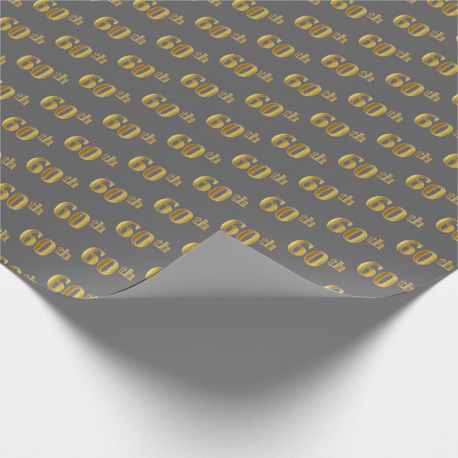 Papier Cadeau Grey, Faux Gold 60e (Soixantième) Événement (Coin)