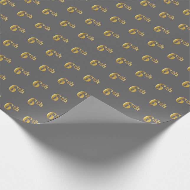 Papier Cadeau Grey, Faux Gold 6th (Sixième) Event Wrapper Paper (Coin)