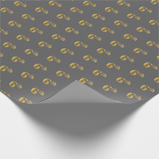Papier Cadeau Grey, Faux Gold 6th (Sixième) Event Wrapper Paper (Coin)