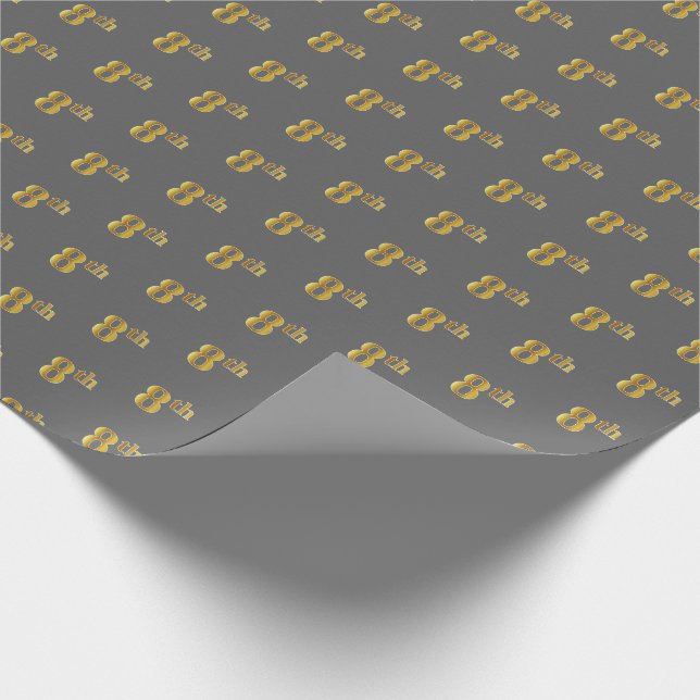 Papier Cadeau Grey, Faux Gold 8th (Huitième) Event Wrapper Paper (Coin)