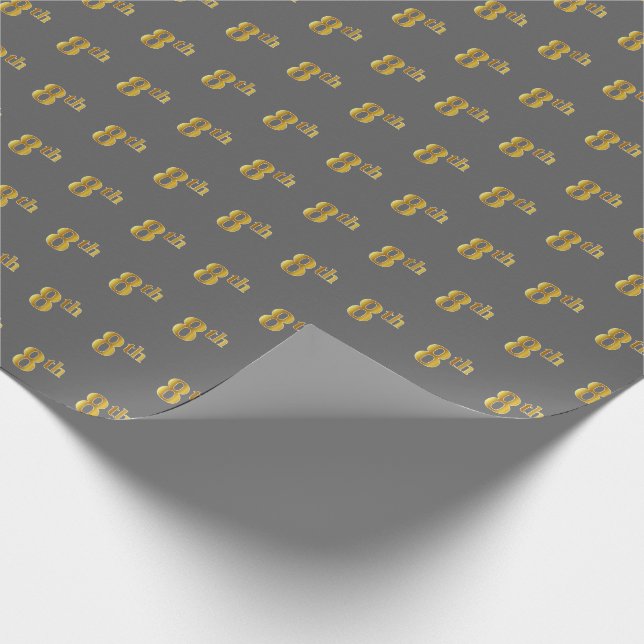 Papier Cadeau Grey, Faux Gold 8th (Huitième) Event Wrapper Paper (Coin)