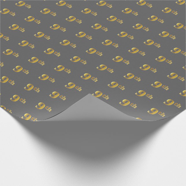 Papier Cadeau Grey, Faux Gold 9th (Neuvième) Event Wrapper Paper (Coin)