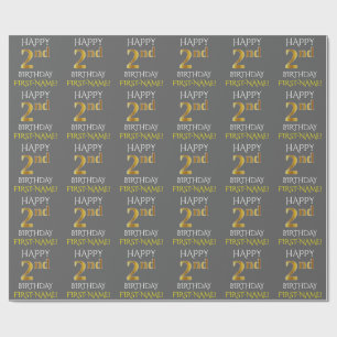 Papier Cadeau Grey, Faux Gold "HAPPY 2nd BIRTHDAY"