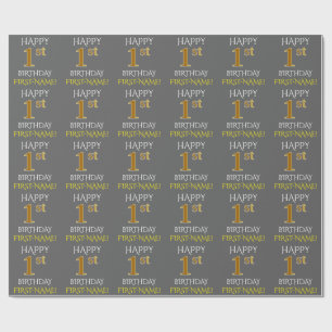 Papier Cadeau Grey, Faux Gold "HEUREUX 1er anniversaire"