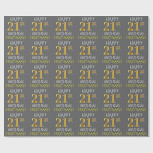 Papier Cadeau Grey, Faux Gold "HEUREUX 21e ANNIVERSAIRE"