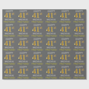 Papier Cadeau Grey, Faux Gold "HEUREUX 41e ANNIVERSAIRE"