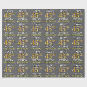 Papier Cadeau Grey, Faux Gold "HEUREUX 45e anniversaire"