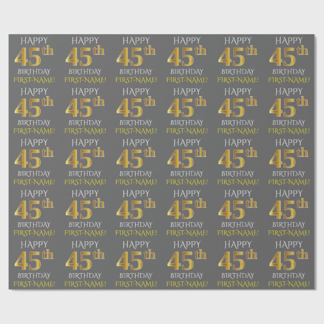 Papier Cadeau Grey, Faux Gold "HEUREUX 45e anniversaire" (Plat)