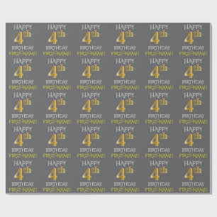 Papier Cadeau Grey, Faux Gold "HEUREUX 4e anniversaire"