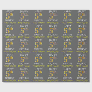 Papier Cadeau Grey, Faux Gold "HEUREUX 5e anniversaire"