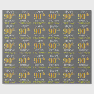 Papier Cadeau Grey, Faux Gold "HEUREUX 90e anniversaire"