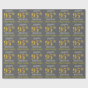 Papier Cadeau Grey, Faux Gold "HEUREUX 95e anniversaire"