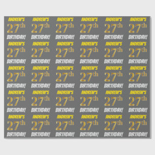 Papier Cadeau Grey, Faux/Imitation Gold, "27e ANNIVERSAIRE"