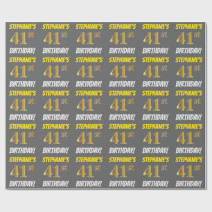Papier Cadeau Grey, Faux/Imitation Gold, "41e ANNIVERSAIRE"
