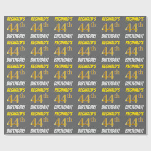 Papier Cadeau Grey, Faux/Imitation Gold, "44e anniversaire"