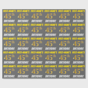 Papier Cadeau Grey, Faux/Imitation Gold, "45e anniversaire"