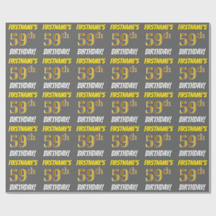 Papier Cadeau Grey, Faux/Imitation Gold, "59e ANNIVERSAIRE"
