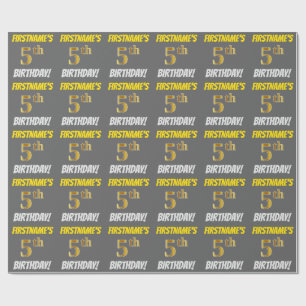 Papier Cadeau Grey, Faux/Imitation Gold, "5e anniversaire"