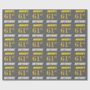 Papier Cadeau Grey, Faux/Imitation Gold, "61e ANNIVERSAIRE"