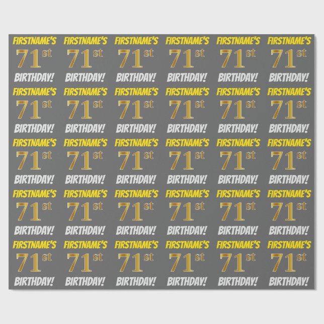 Papier Cadeau Grey, Faux/Imitation Gold, "71e ANNIVERSAIRE" (Plat)