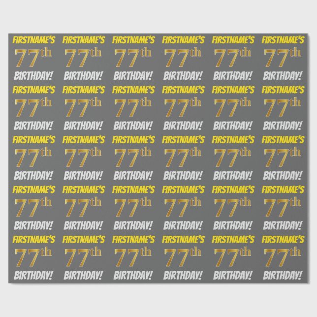 Papier Cadeau Grey, Faux/Imitation Gold, "77e ANNIVERSAIRE" (Plat)