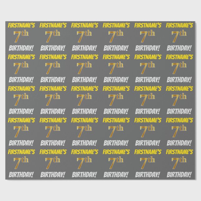Papier Cadeau Grey, Faux/Imitation Gold, "7e anniversaire" (Plat)