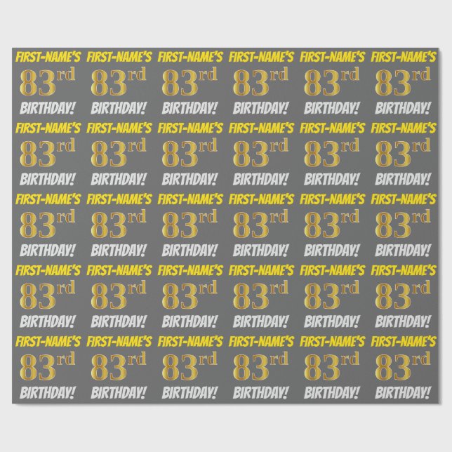 Papier Cadeau Grey, Faux/Imitation Gold, "83e anniversaire" (Plat)