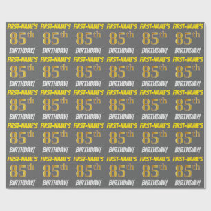 Papier Cadeau Grey, Faux/Imitation Gold, "85e anniversaire"