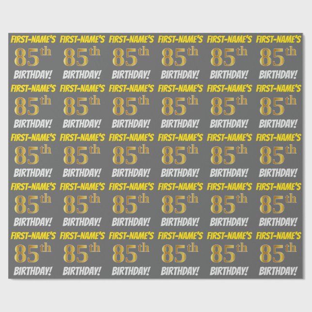 Papier Cadeau Grey, Faux/Imitation Gold, "85e anniversaire" (Plat)