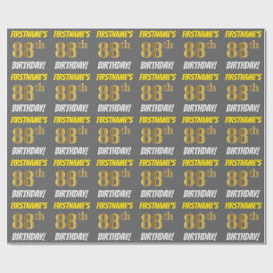 Papier Cadeau Grey, Faux/Imitation Gold, "88e ANNIVERSAIRE"
