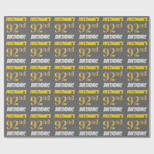 Papier Cadeau Grey, Faux/Imitation Gold, "92e anniversaire"