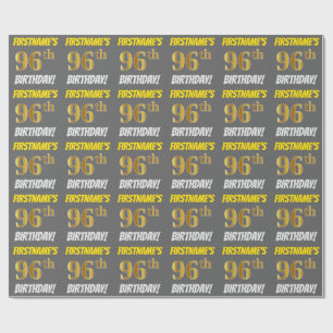 Papier Cadeau Grey, Faux/Imitation Gold, "96e ANNIVERSAIRE"