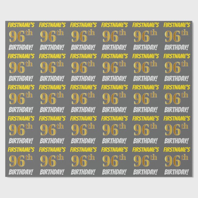 Papier Cadeau Grey, Faux/Imitation Gold, "96e ANNIVERSAIRE" (Plat)
