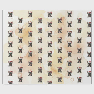 Papier Cadeau Grey Frenchie Bulldog in Santa Hat